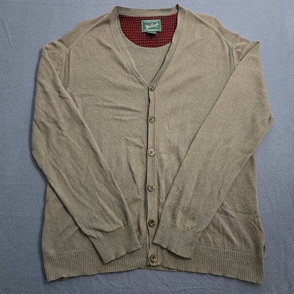 Woolrich Men L Green Button Up Cardigan Sweater Lightweight Rib Hem